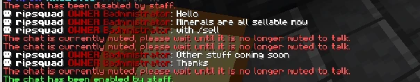 ArchMC chat announcing that ores are sellable with the sell command